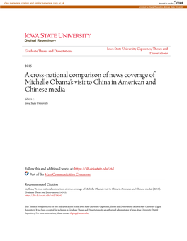 A Cross-National Comparison of News Coverage of Michelle Obama’S Visit to China in American and Chinese Media Shuo Li Iowa State University