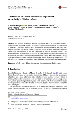 The Rotation and Interior Structure Experiment on the Insight Mission to Mars