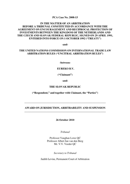 Award on Jurisdiction, Arbitrability and Suspension ______