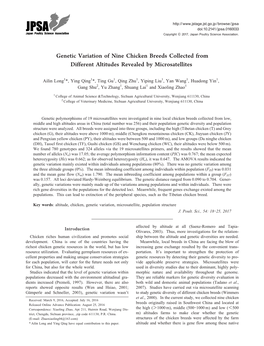 Genetic Variation of Nine Chicken Breeds Collected from Different Altitudes Revealed by Microsatellites