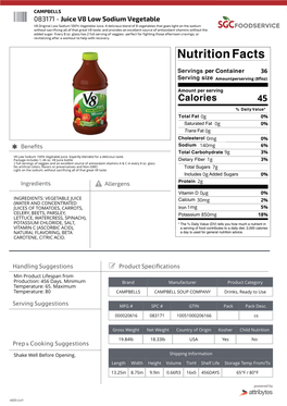 083171 - Juice V8 Low Sodium Vegetable V8 Original Low Sodium 100% Vegetable Juice