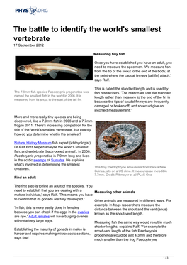 The Battle to Identify the World's Smallest Vertebrate 17 September 2012