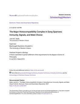 The Major Histocompatibility Complex in Song Sparrows: Immunity, Signals, and Mate Choice