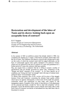 Restoration and Development of the Lakes of Tunis and Its