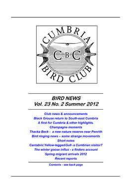 BIRD NEWS Vol. 23 No. 2 Summer 2012