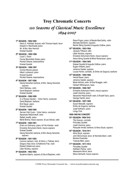 Troy Chromatic Concerts Performers 1894-2007