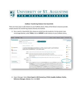 Endnote: Transferring Citations from Searchusa There Are Many Ways