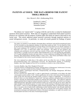 Patents at Issue: the Data Behind the Patent Troll Debate