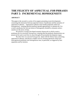 The Felicity of Aspectual For-Phrases Part 2: Incremental Homogeneity