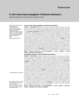 In Vitro Clonal Mass Propagation of Ximenia Americana L. Magdi Ahmed Ibrahim Aloufa*, Sandra M.L