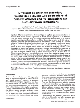 Metabolites Between Wild Populations of Brass/Ca Oleracea and Its Implications for Plant—Herbivore Interactions