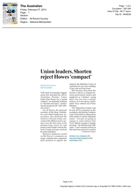 Union Leaders, Shorten Reject Howes ‘Compact’