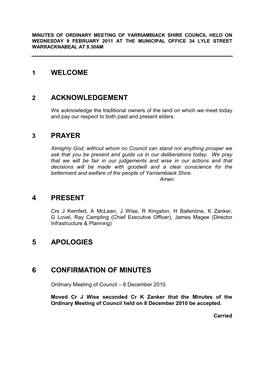 Agenda of the Council Meeting of the Yarriambiack Shire Council Held at 5.00 Pm on Tuesday 16 Amy 1995 in the Municipal Chamber