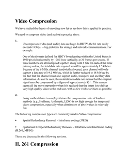 Video Compression H. 261 Compression