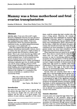 Mummy Wasa Fetus: Motherhood and Fetal Ovarian Transplantation