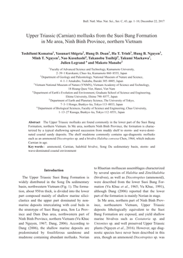 Upper Triassic (Carnian) Mollusks from the Suoi Bang Formation in Me Area, Ninh Binh Province, Northern Vietnam