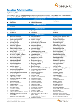 Tenncare Autoexempt List September 1, 2021 This Is a Current List of the Drugs and Supplies That Do Not Count Toward an Enrollee’S Monthly Drug Limit