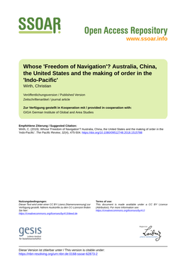 Whose 'Freedom of Navigation'? Australia, China, the United States and the Making of Order in the 'Indo-Pacific' Wirth, Christian