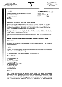 Submission No: 132 Standing Committee on Family and Human Services Supp to Su^: House of Representatives AUTHORISED: Parliament of Australia 9/5/07 Canberra ACT 2600