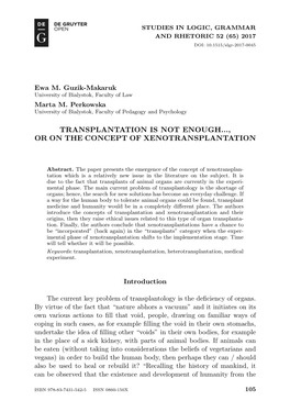 Transplantation Is Not Enough..., Or on the Concept of Xenotransplantation