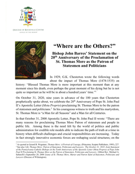 “Where Are the Others?” Bishop John Barres' Statement on the 20Th