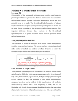 Module 9 Carbonylation Reactions