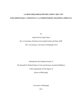 I La Desfamiliarización Del Otro Y Del Uno Para