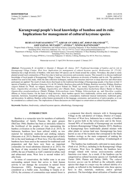 Karangwangi People's Local Knowledge of Bamboo and Its Role: Implications for Management of Cultural Keystone Species