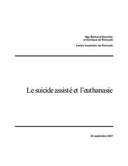 Le Suicide Assisté Et L'euthanasie