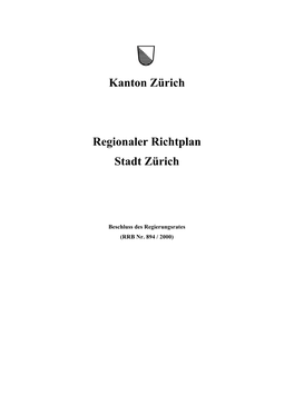 Kanton Zürich Regionaler Richtplan Stadt Zürich