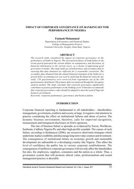 Impact of Corporate Governance on Banking Sector Performance in Nigeria