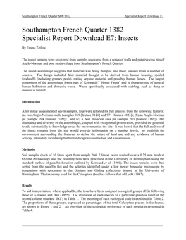 Southampton French Quarter 1382 Specialist Report Download E7: Insects