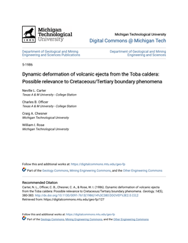 Dynamic Deformation of Volcanic Ejecta from the Toba Caldera: Possible Relevance to Cretaceous/Tertiary Boundary Phenomena