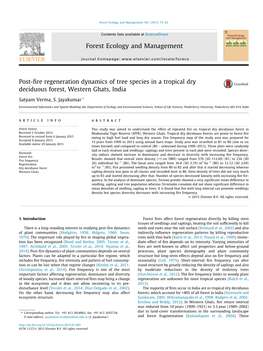 Post-Fire Regeneration Dynamics of Tree Species in a Tropical Dry