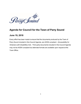 Agenda for Council for the Town of Parry Sound