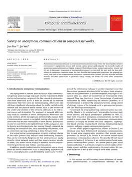 Survey on Anonymous Communications in Computer Networks