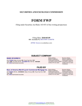 BANK 2018-BNK12 Form FWP Filed 2018-05-09