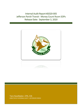 2020-005 Jefferson Parish Transit - Money Count Room Sops Release Date: September 3, 2020