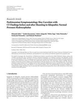 Parkinsonian Symptomatology May Correlate with CT Findings Before and After Shunting in Idiopathic Normal Pressure Hydrocephalus