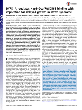 DYRK1A Regulates Hap1–Dcaf7/WDR68 Binding with Implication for Delayed Growth in Down Syndrome