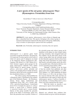 A New Species of the Ant Genus Aphaenogaster Mayr (Hymenoptera: Formicidae) from Iran