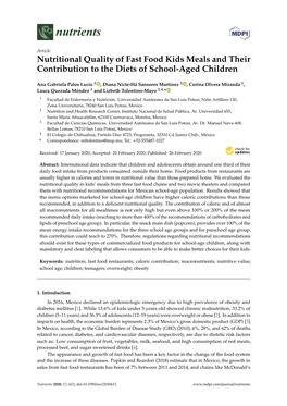 Nutritional Quality of Fast Food Kids Meals and Their Contribution to the Diets of School-Aged Children