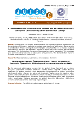 A Demonstration of the Sublimation Process and Its Effect on Students’ Conceptual Understanding of the Sublimation Concept