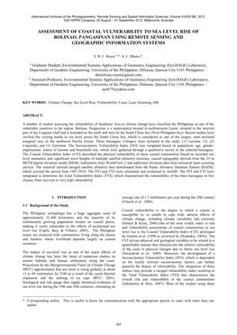 Assessment of Coastal Vulnerability to Sea Level Rise of Bolinao, Pangasinan Using Remote Sensing and Geographic Information Systems