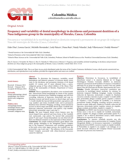 Frequency and Variability of Dental Morphology in Deciduous and Permanent Dentition of a Nasa Indigenous Group in the Municipality of Morales, Cauca, Colombia