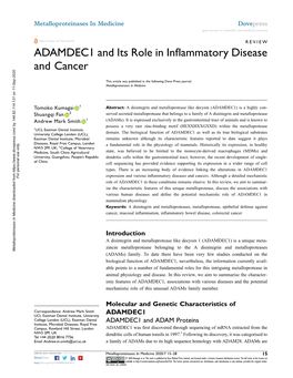 ADAMDEC1 and Its Role in Inflammatory Disease and Cancer