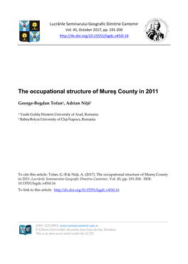 The Occupational Structure of Mureş County in 2011