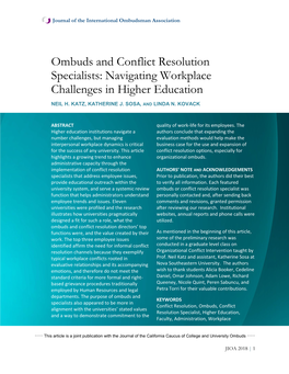 Ombuds and Conflict Resolution Specialists: Navigating Workplace Challenges in Higher Education