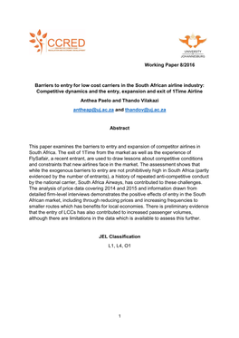 Barriers to Entry for Low Cost Carriers in the South African Airline Industry