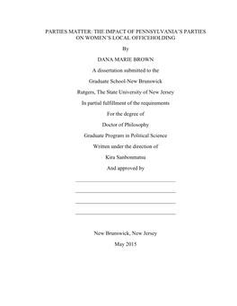 Parties Matter: the Impact of Pennsylvania’S Parties on Women’S Local Officeholding